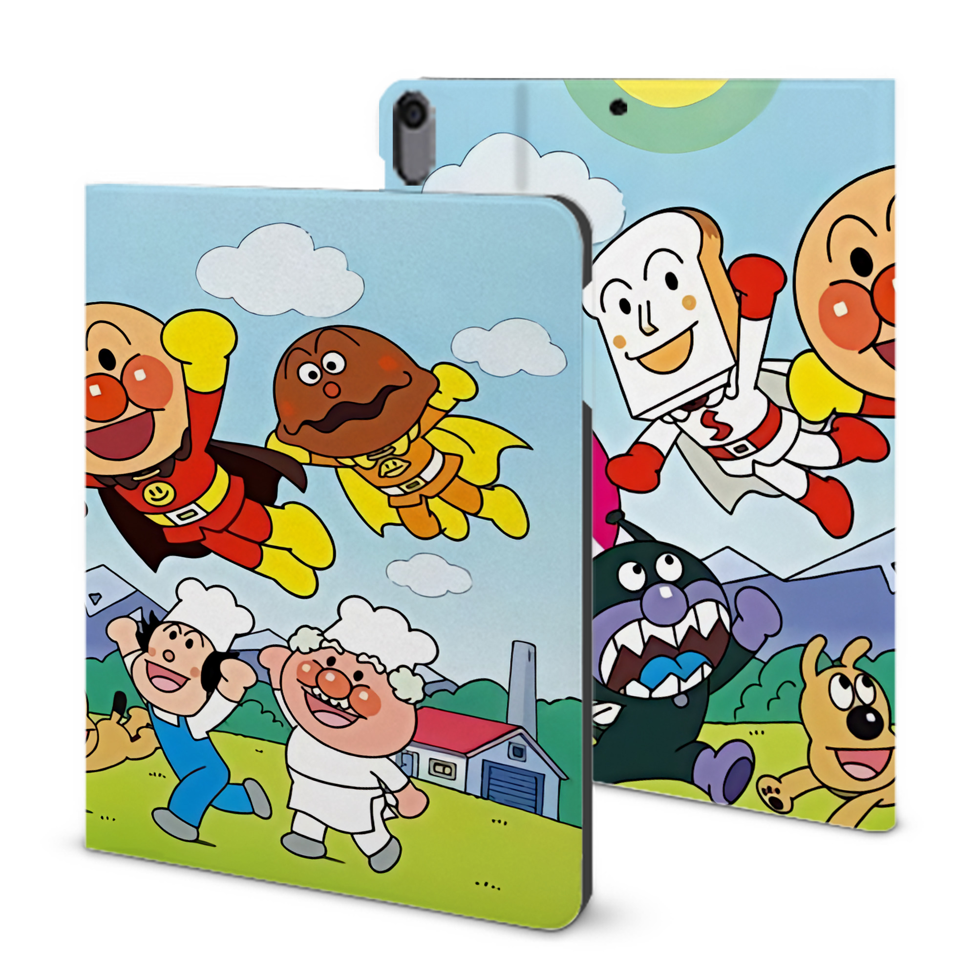 （画像用） アンパンマン Anpanman IPad ケース ブック型 PUレザー TPU 耐衝撃 軽量 薄型 ペン収納なし 全面保護 IPad 各モデル対応
